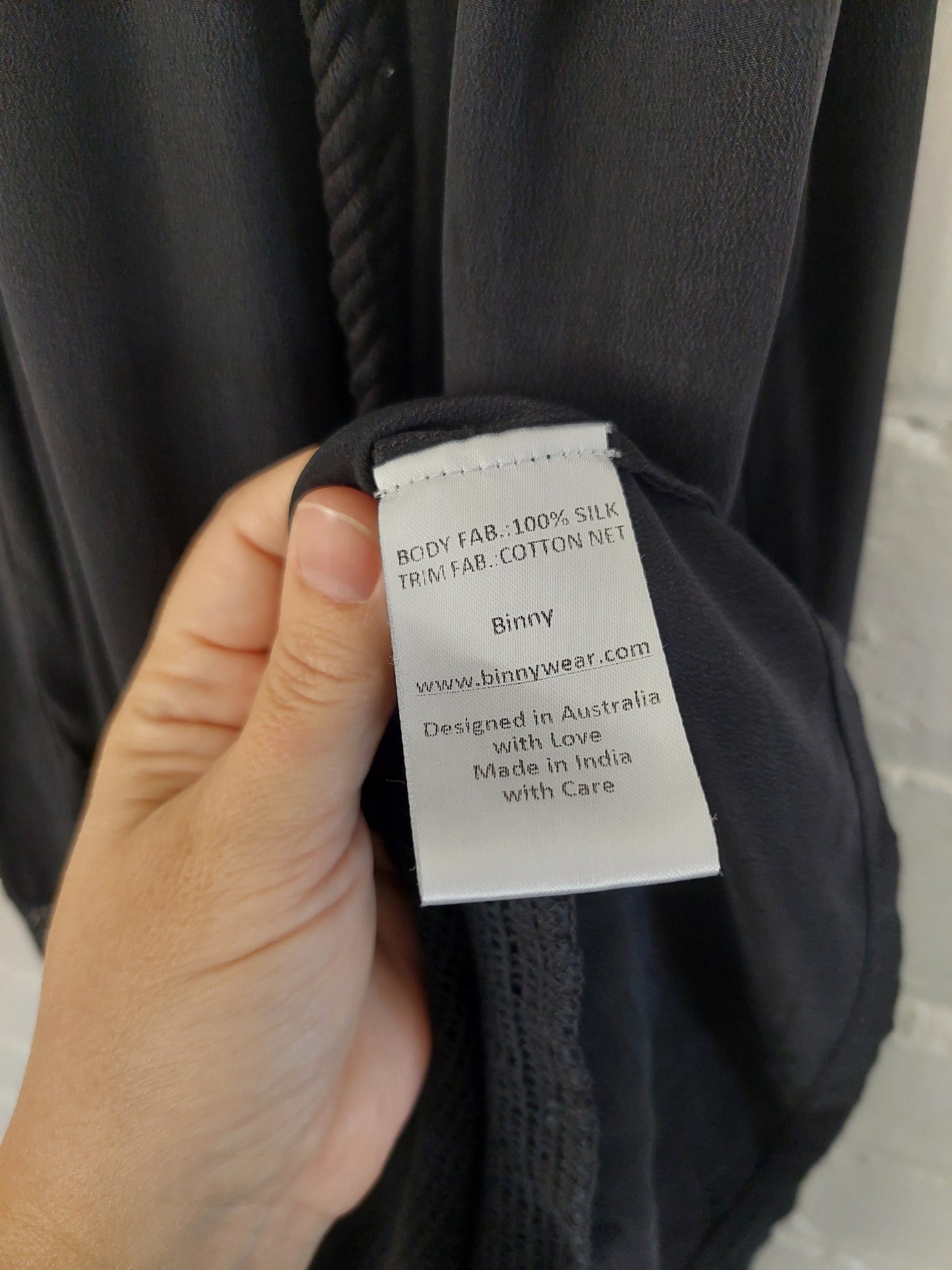 Binny Black Silk Maxi Dress with Cotton Net Trim, Size 10