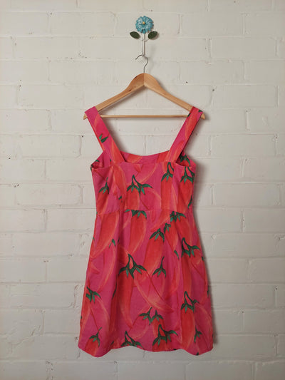 FARM Rio Red Pepper Tropical Linen Mini Dress, Size M
