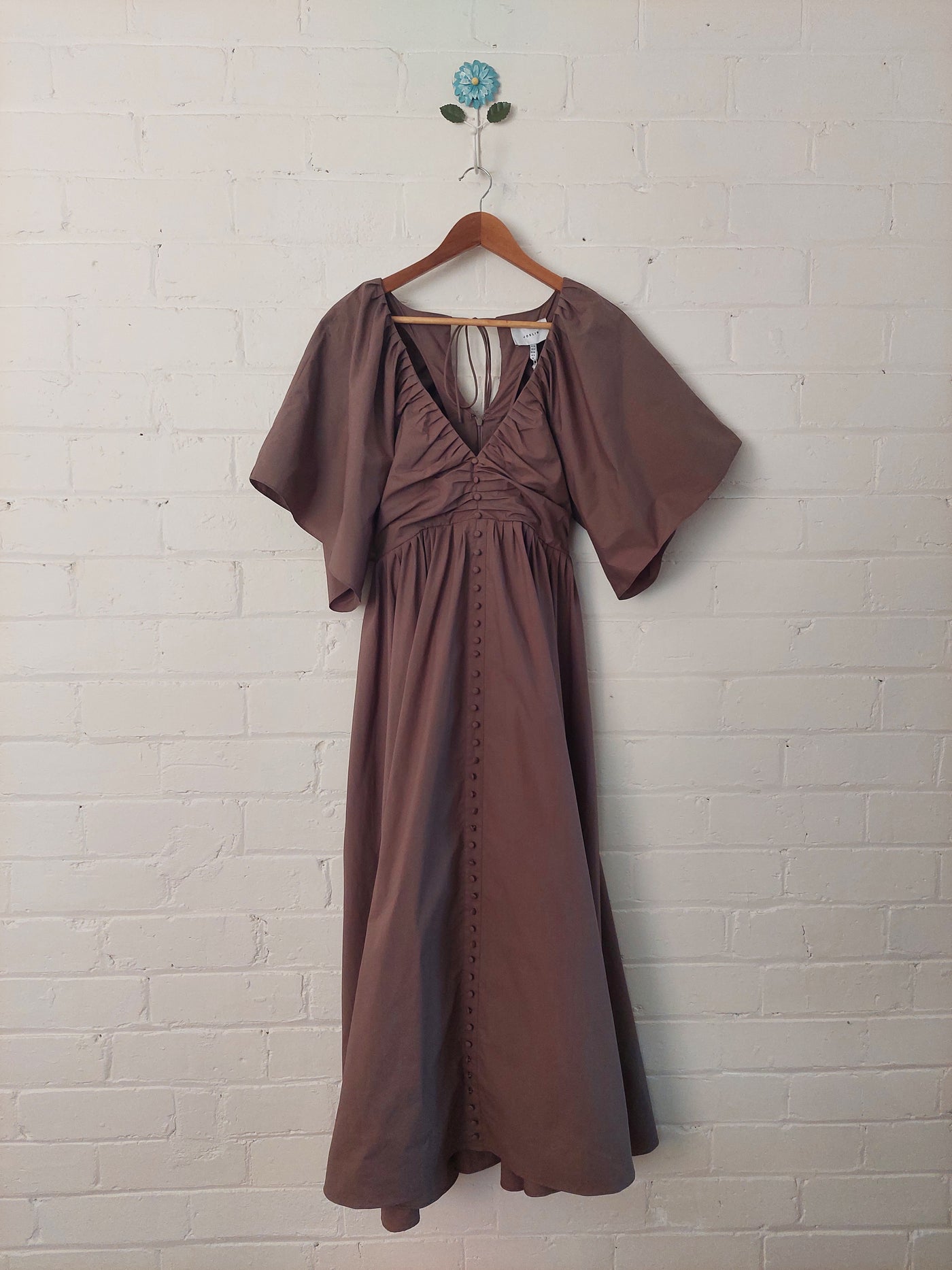 JOSLIN BNWT Sakura Organic Cotton Midi Dress - Hazelnut Brown, Size M (AU 10 / US 6)