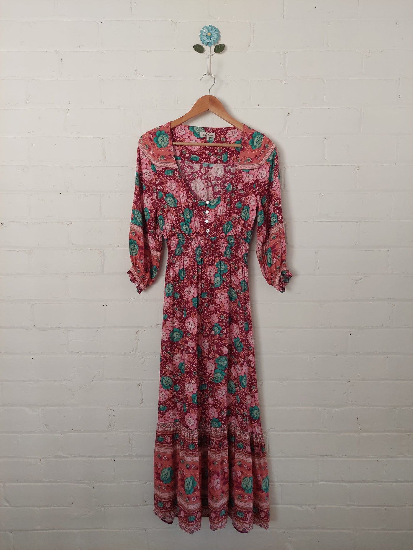 Arnhem Clothing Amberley Prairie Midi Dress in Ruby, Size 8