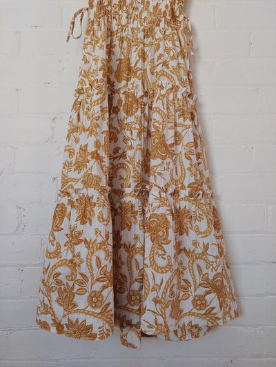 Shona Joy Saffron Shirred Cotton Tiered Midi Dress, Size 8