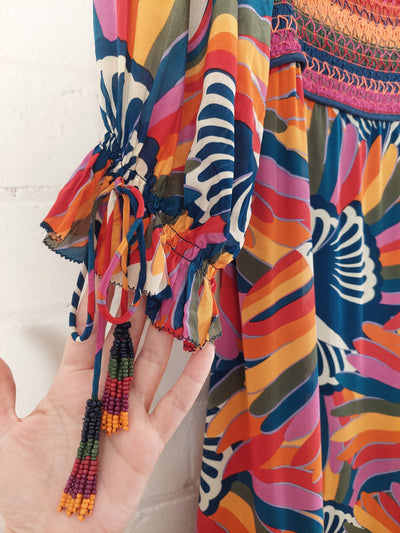 FARM Rio BNWT Rainbow Toucans Smocked Maxi Dress - Multi, Size S
