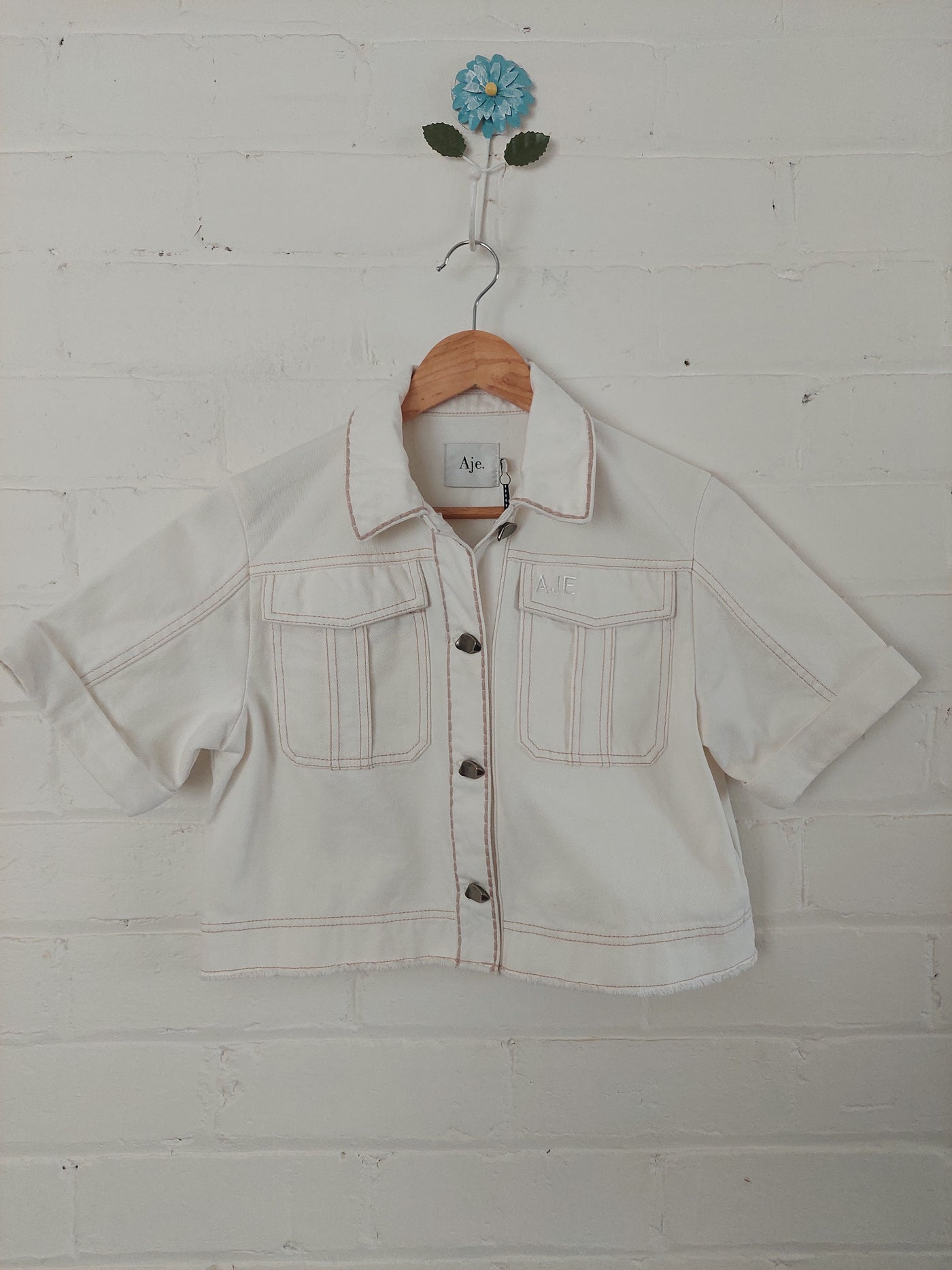 Aje BNWT Reclaim Denim Shirt - Ivory / Stone, Size 6