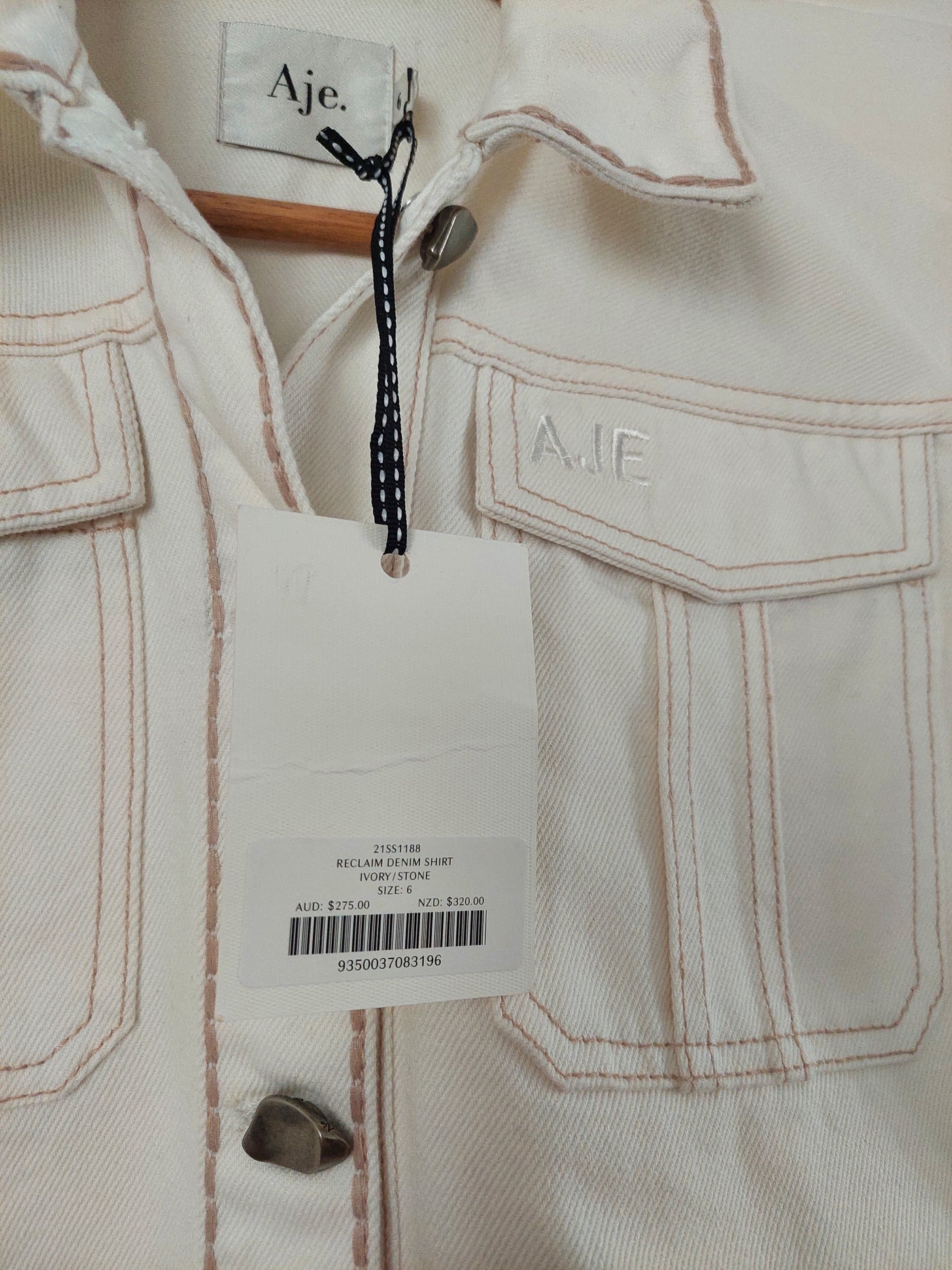 Aje BNWT Reclaim Denim Shirt - Ivory / Stone, Size 6