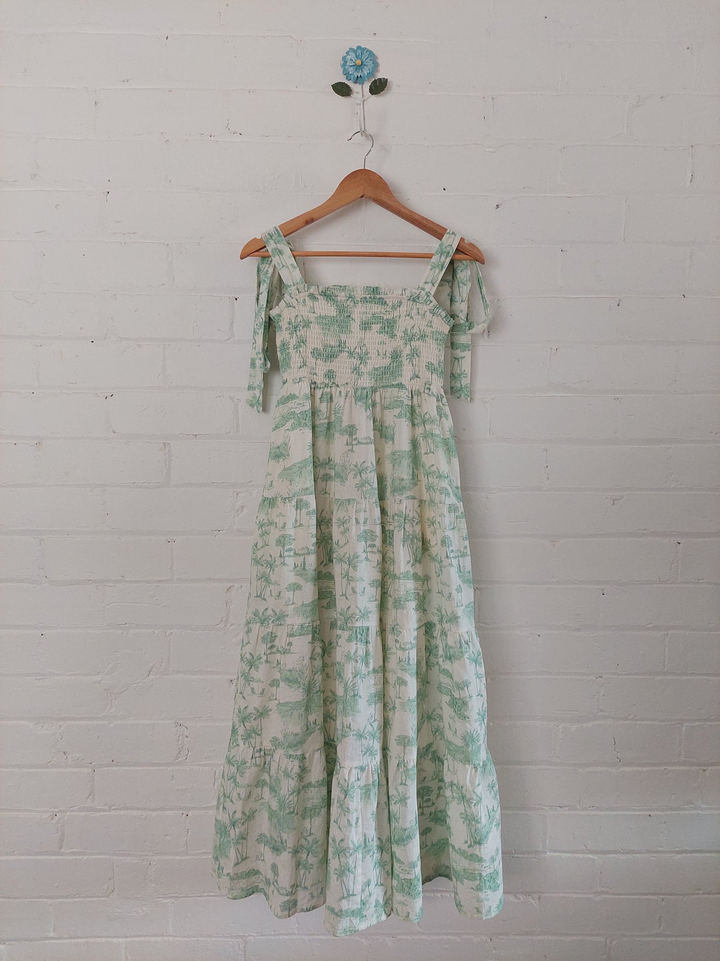 KIVARI Chloe Shirred Midi Dress - Green Toile, Size 12
