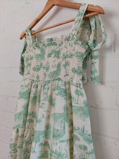 KIVARI Chloe Shirred Midi Dress - Green Toile, Size 12