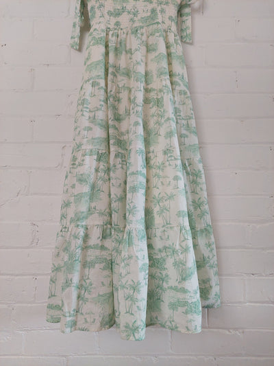 KIVARI Chloe Shirred Midi Dress - Green Toile, Size 12