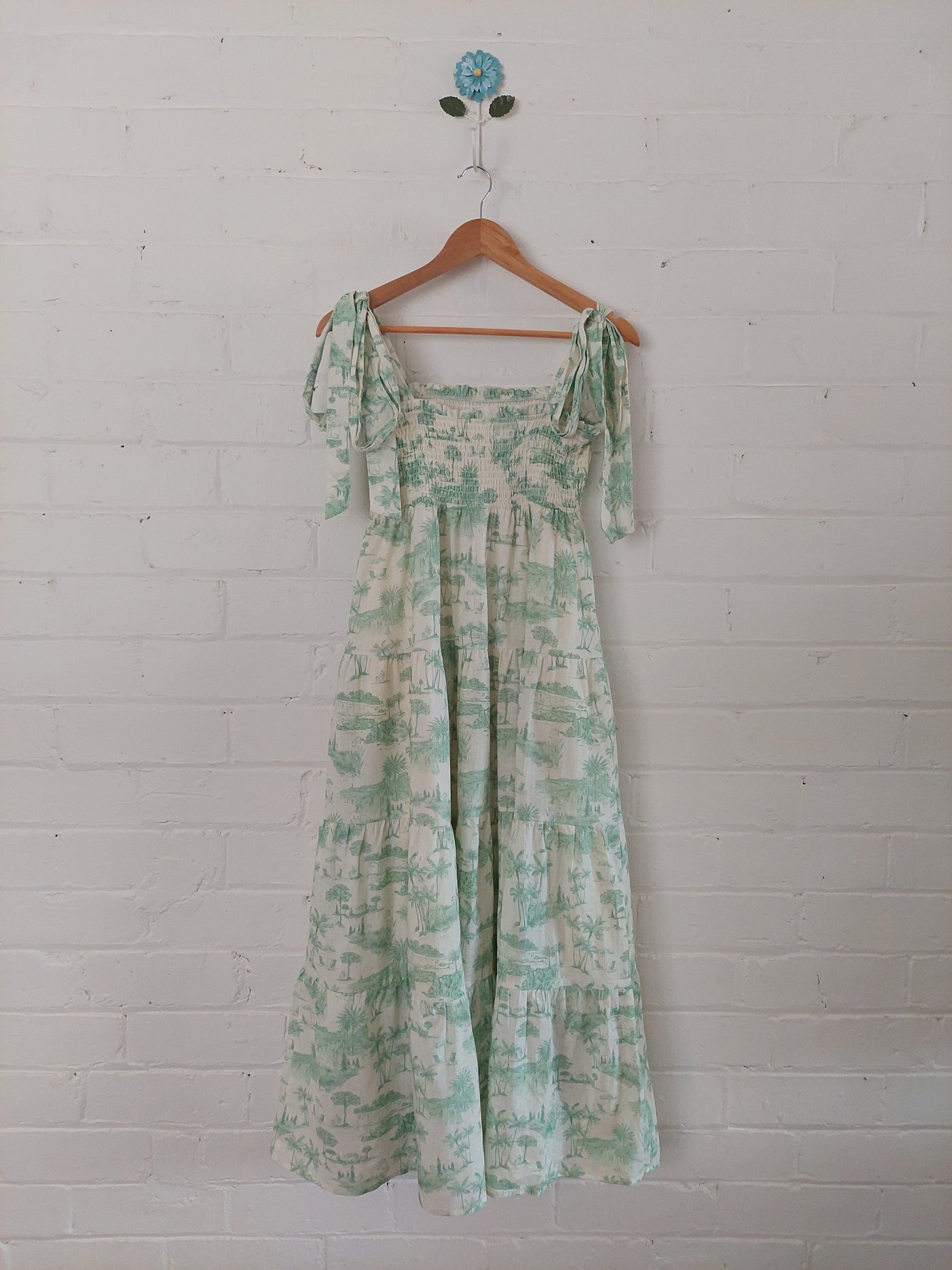 KIVARI Chloe Shirred Midi Dress - Green Toile, Size 12