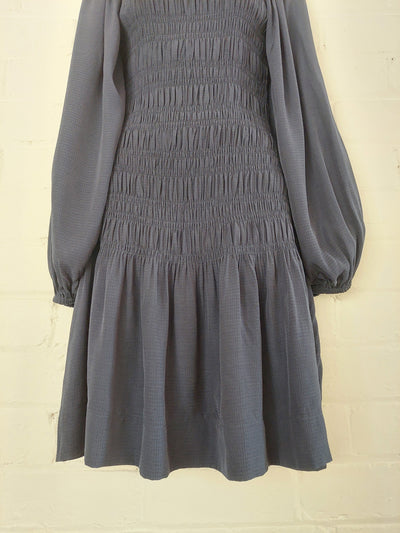 Ganni BNWT Ripstop Smock Mini Dress - Navy Blue, Size XS (AU 6-8 / US 2)