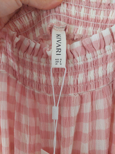 Kivari BNWT Stevie Tiered Midi Dress in Pink Gingham Check, Size 12