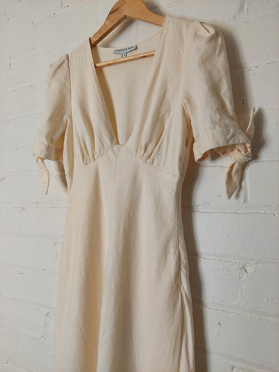 Shona Joy Eames Linen Tie Sleeve Bias Midi Dress - Buttermilk, Size 8