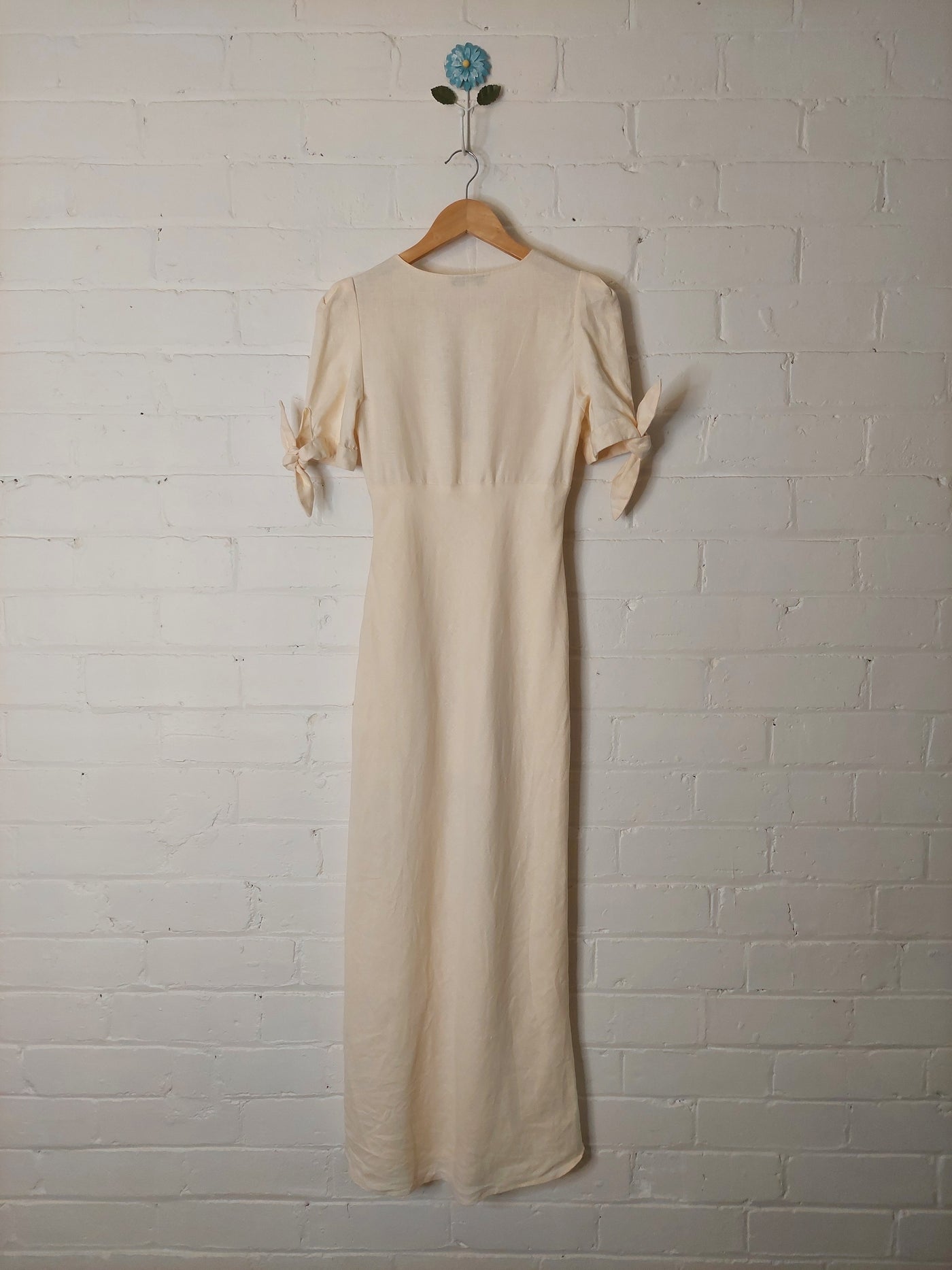 Shona Joy Eames Linen Tie Sleeve Bias Midi Dress - Buttermilk, Size 8