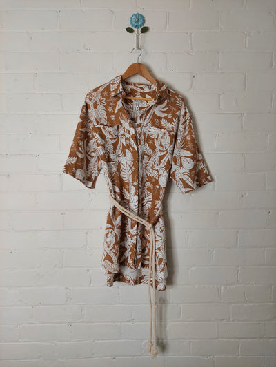 Shona Joy BNWT Kiana Linen Short Sleeve Oversized Shirt Dress, Size 8