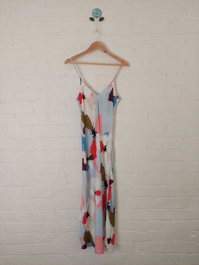 Silk Laundry 90s Slip Dress - Blue Abstract Flowers, Size L