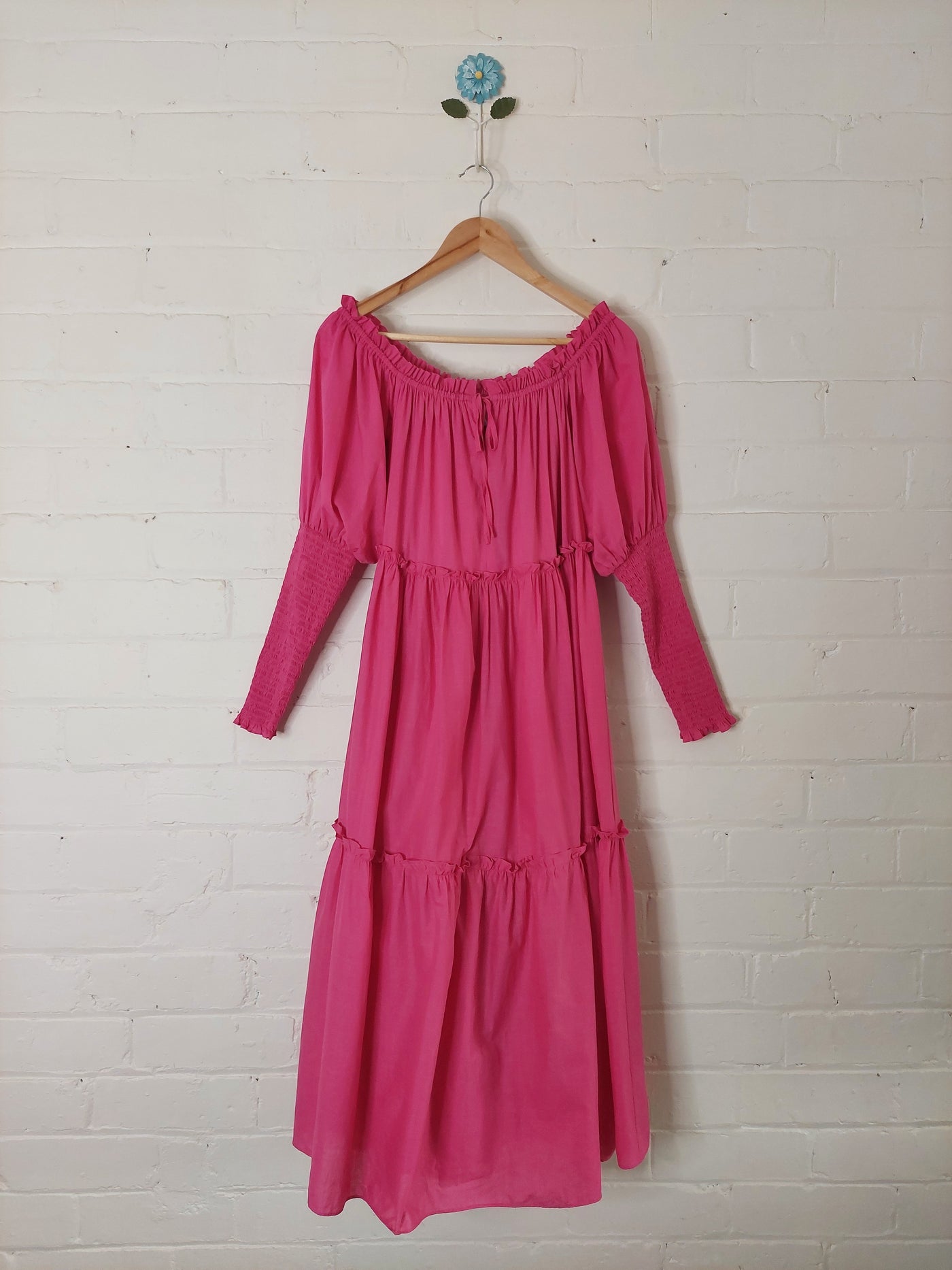 STEELE Saffron Cotton Midi Dress in Magenta Pink, Size M (AU 10 / US 6)