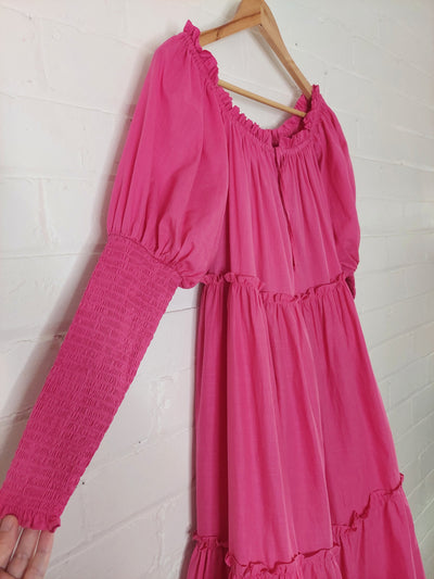 STEELE Saffron Cotton Midi Dress in Magenta Pink, Size M (AU 10 / US 6)