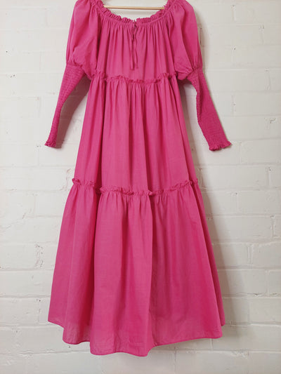 STEELE Saffron Cotton Midi Dress in Magenta Pink, Size M (AU 10 / US 6)