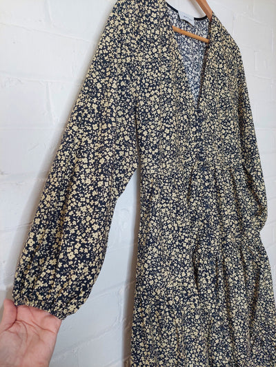 MATTEAU Long Sleeve Button Maxi Dress in Golden Primrose Floral, Size 2 (AU 8 / US 4)