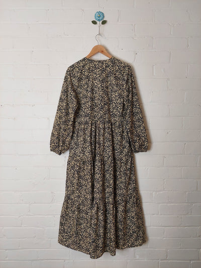 MATTEAU Long Sleeve Button Maxi Dress in Golden Primrose Floral, Size 2 (AU 8 / US 4)