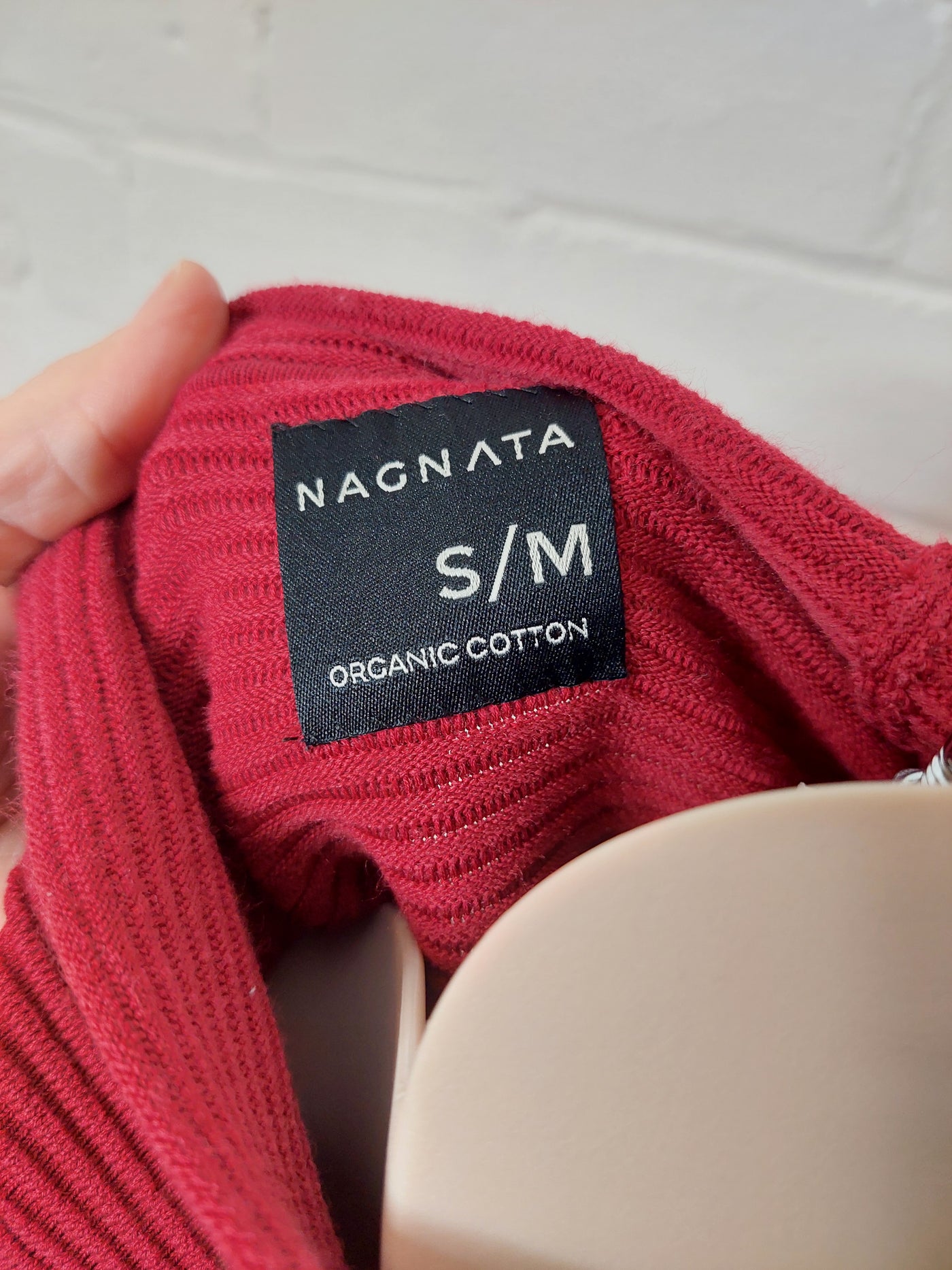 NAGNATA Cropped Rib Sweater in Red Stripe Organic Cotton, Size S / M