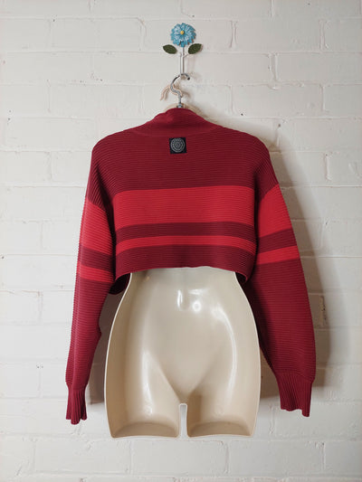 NAGNATA Cropped Rib Sweater in Red Stripe Organic Cotton, Size S / M