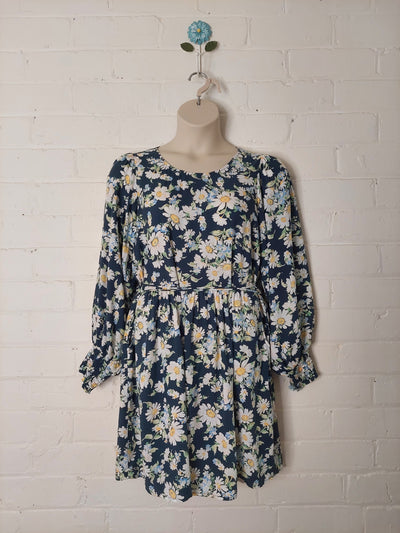 Kivari BNWT Allie Babydoll Mini Dress in Navy Floral, Size 14