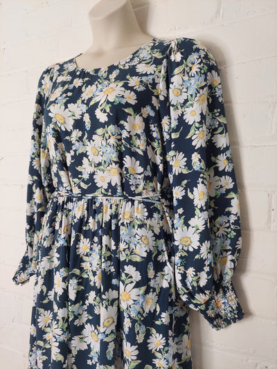 Kivari BNWT Allie Babydoll Mini Dress in Navy Floral, Size 14