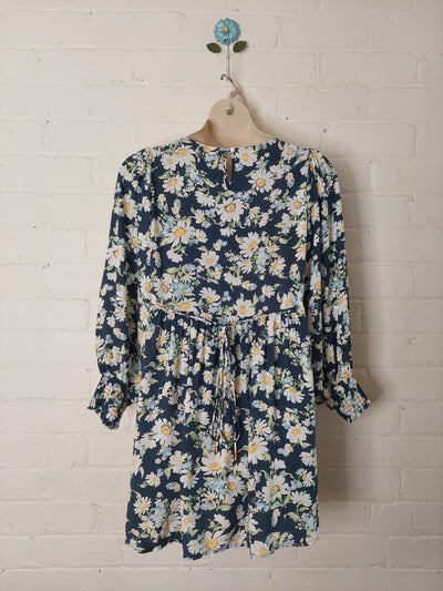 Kivari BNWT Allie Babydoll Mini Dress in Navy Floral, Size 14