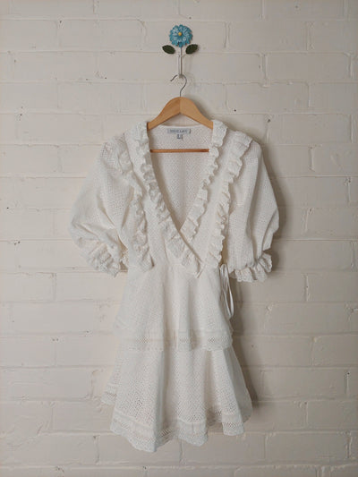 SHONA JOY Ackley Broderie Puff Sleeve Mini Dress in White, Size 10