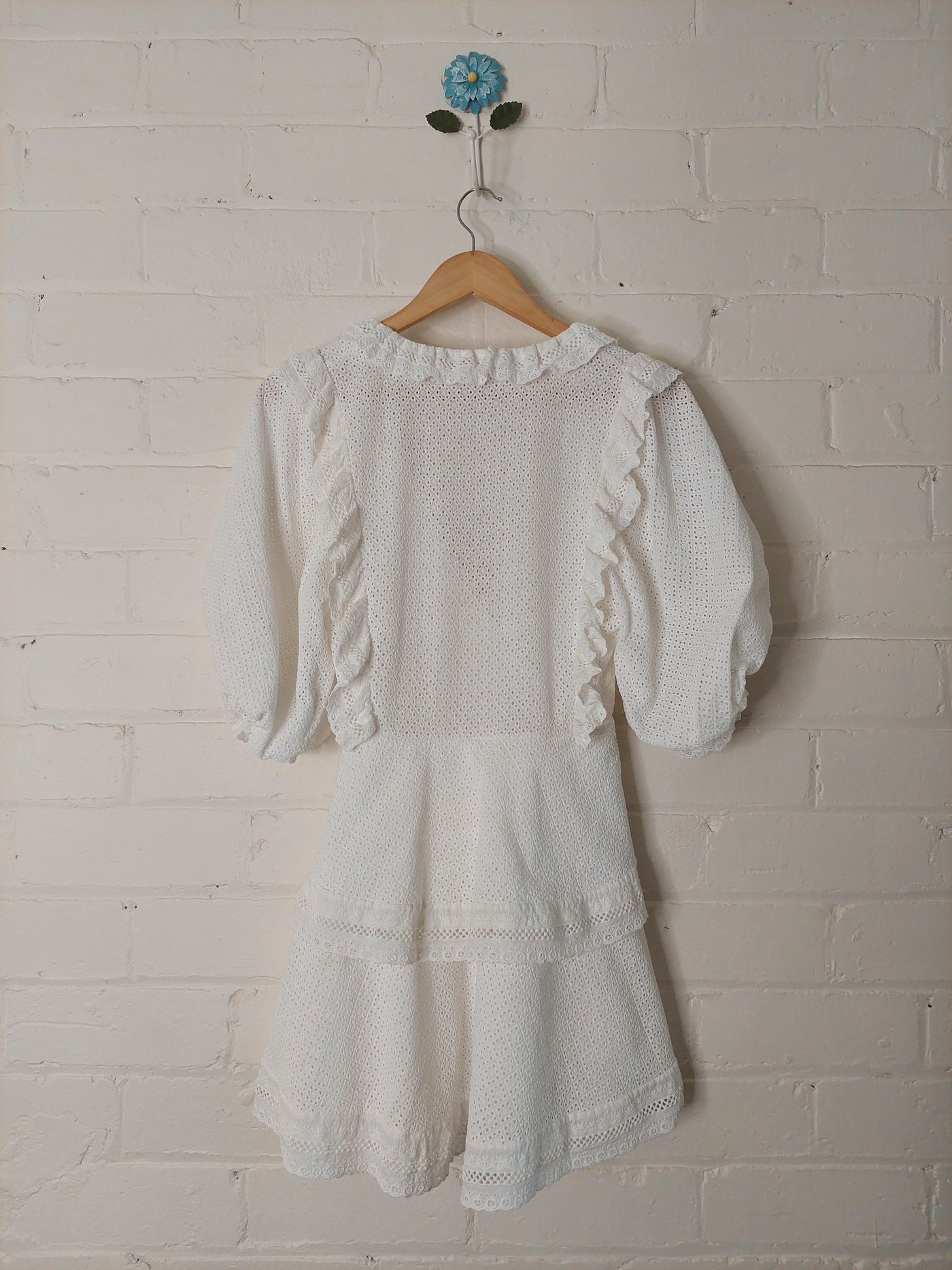 SHONA JOY Ackley Broderie Puff Sleeve Mini Dress in White, Size 10