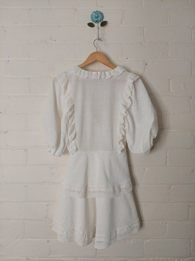 SHONA JOY Ackley Broderie Puff Sleeve Mini Dress in White, Size 10