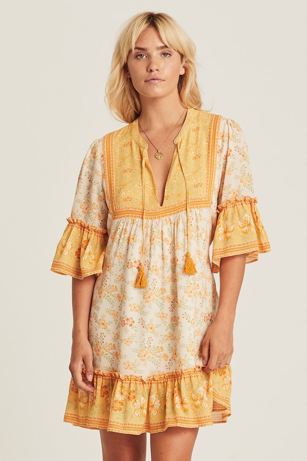 Arnhem Clothing 'Lily' Mini Dress in Lemon Drop Yellow Floral, Size 12
