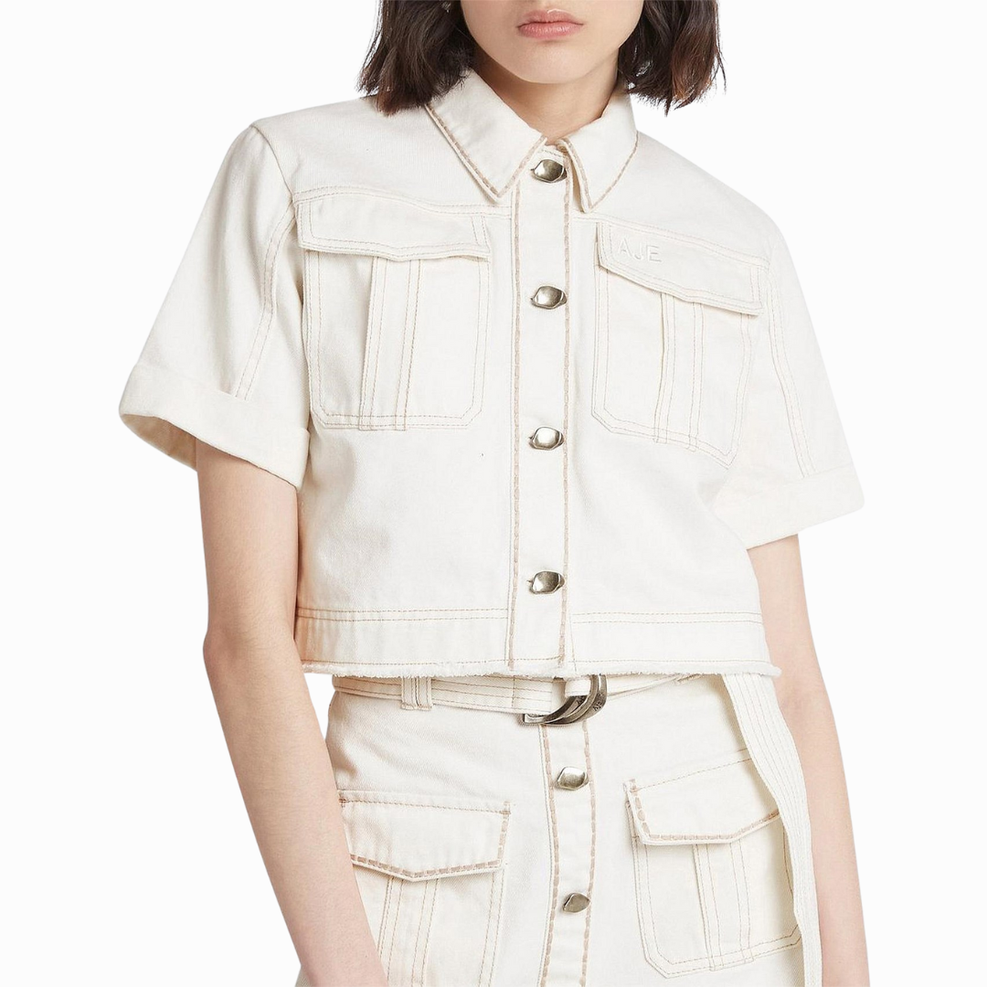 Aje BNWT Reclaim Denim Shirt - Ivory / Stone, Size 6