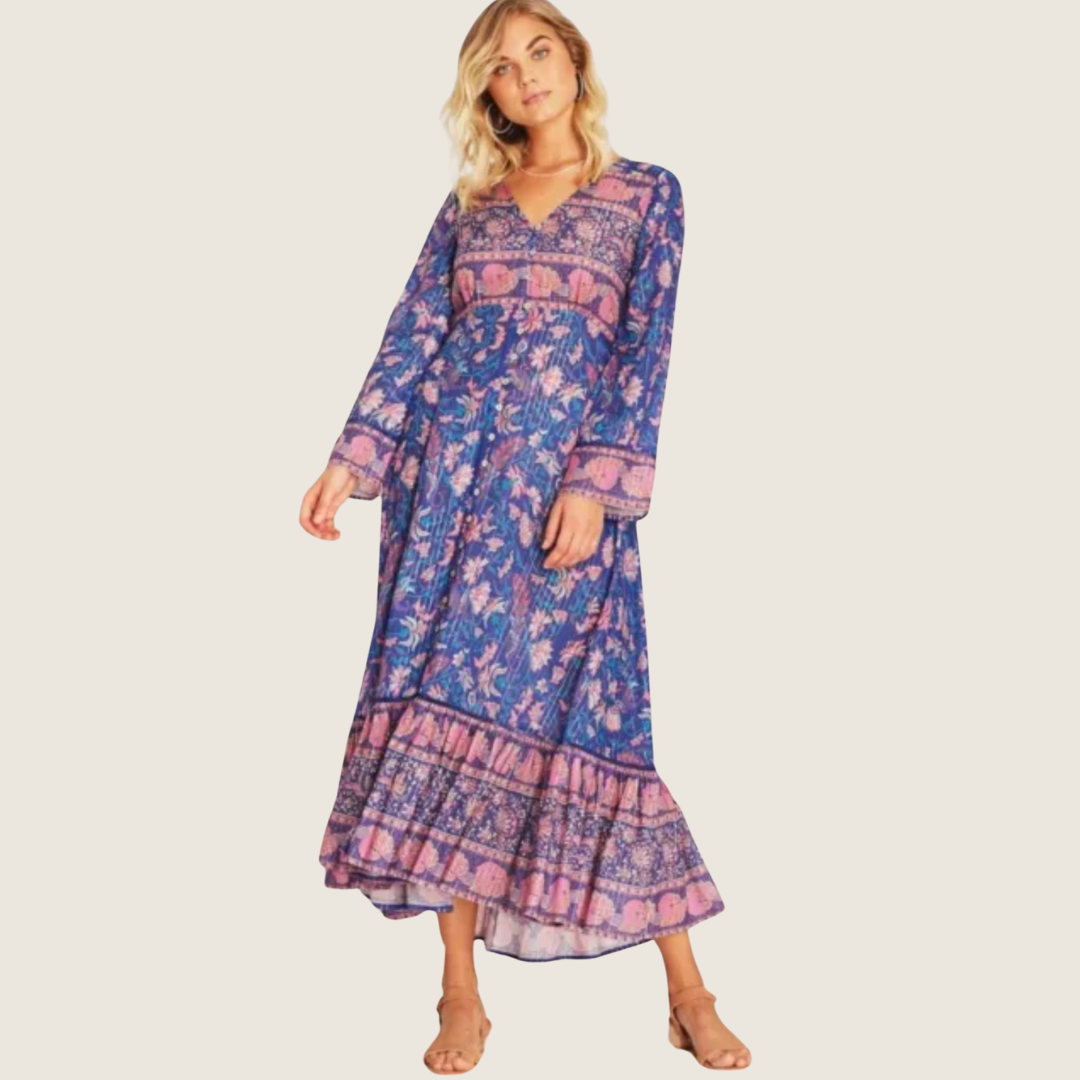 boho maxi dress green Summer Tropic Muse Tiered Ruffle Maxi Dress