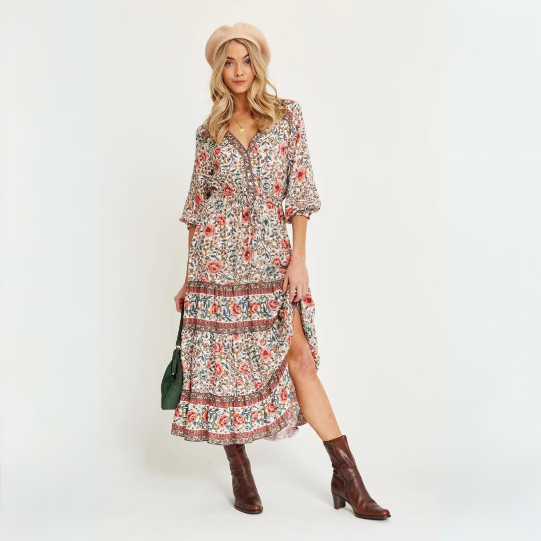 Arnhem Clothing Juliette Maxi Dress in Ivory Rose, Size 10