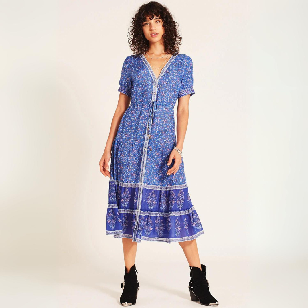 Arnhem Clothing Wisteria Midi Sundress in Moonlight Blue, Size 10