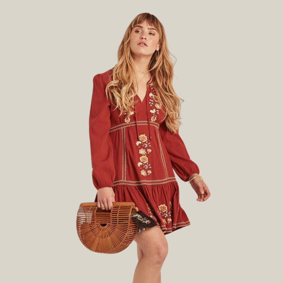 Arnhem Clothing Willow Organic Cotton Mini Dress in Red Ochre, Size 10