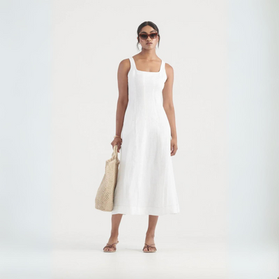 Elka Collective BNWT Cecile Linen Midi Dress - White, Size 10
