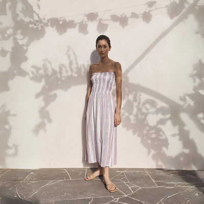 Elka Collective 'Esperance' Linen blend dress - Lilac Stripe, Size 12