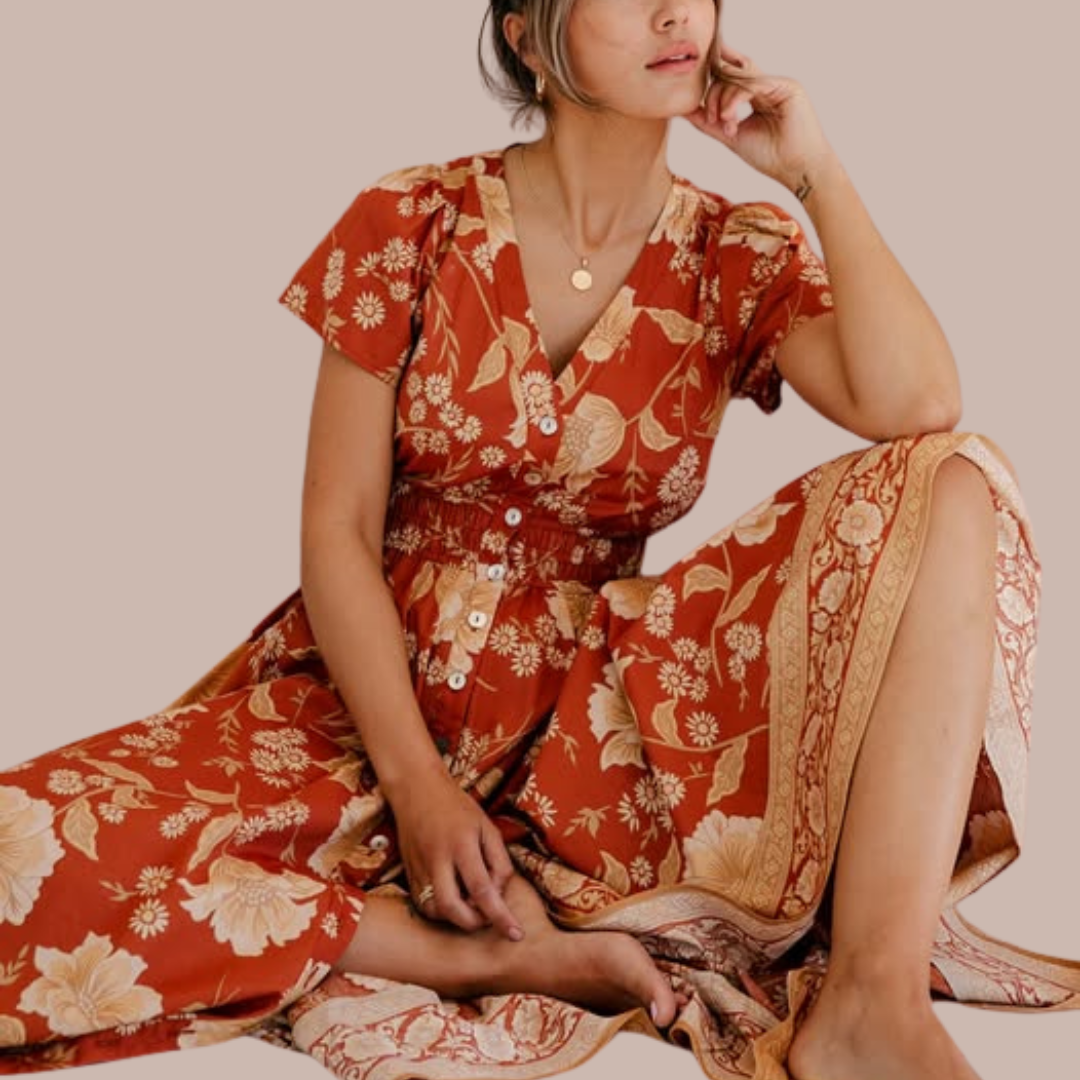 SPELL & the Gypsy Collective Sloan Gown Maxi Dress in Ochre, Size L (AU 12 / US 8)