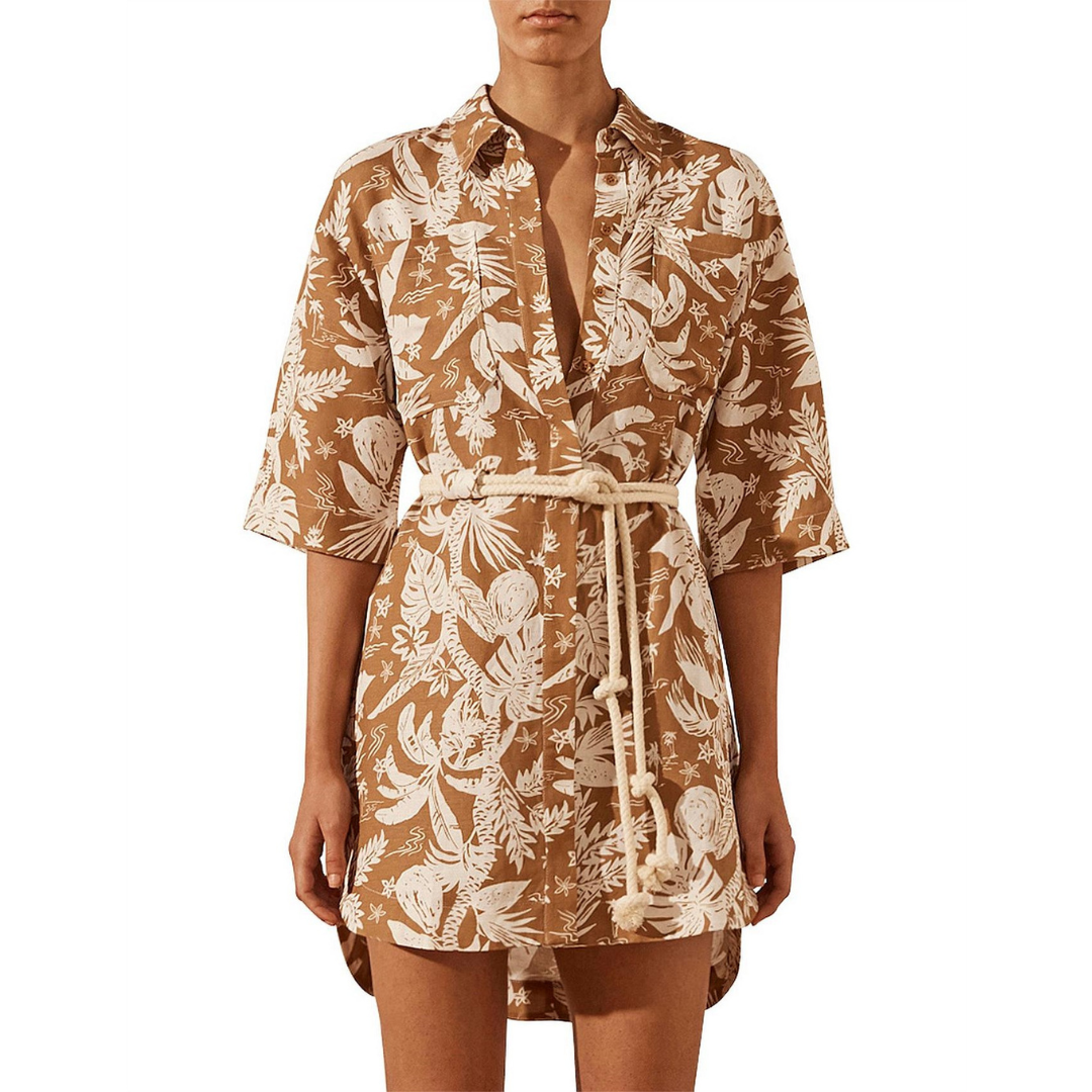 Shona Joy BNWT Kiana Linen Short Sleeve Oversized Shirt Dress, Size 8