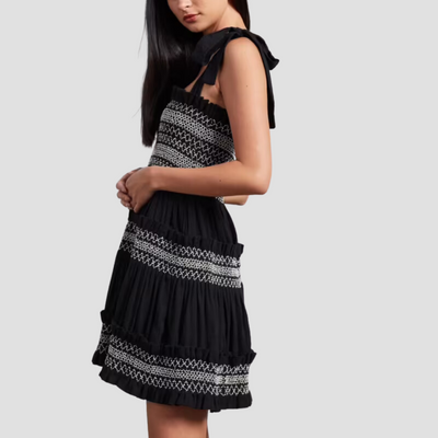 Shona Joy 'Leda' Shirred Cotton Mini Dress - Black / White, Size 8