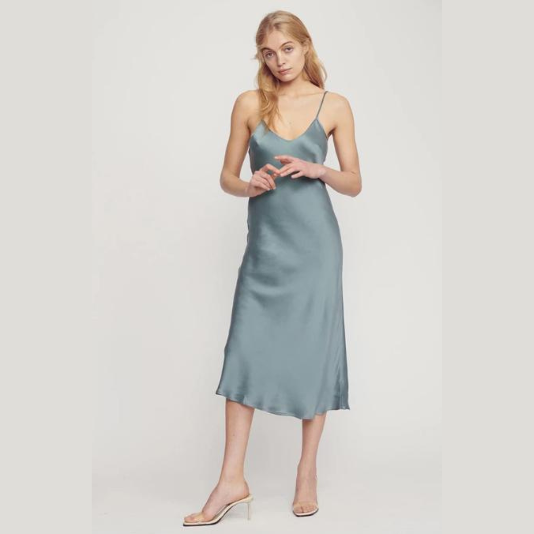 SILK LAUNDRY 90s Bias Cut Slip Dress in Eucalyptus Green, Size L