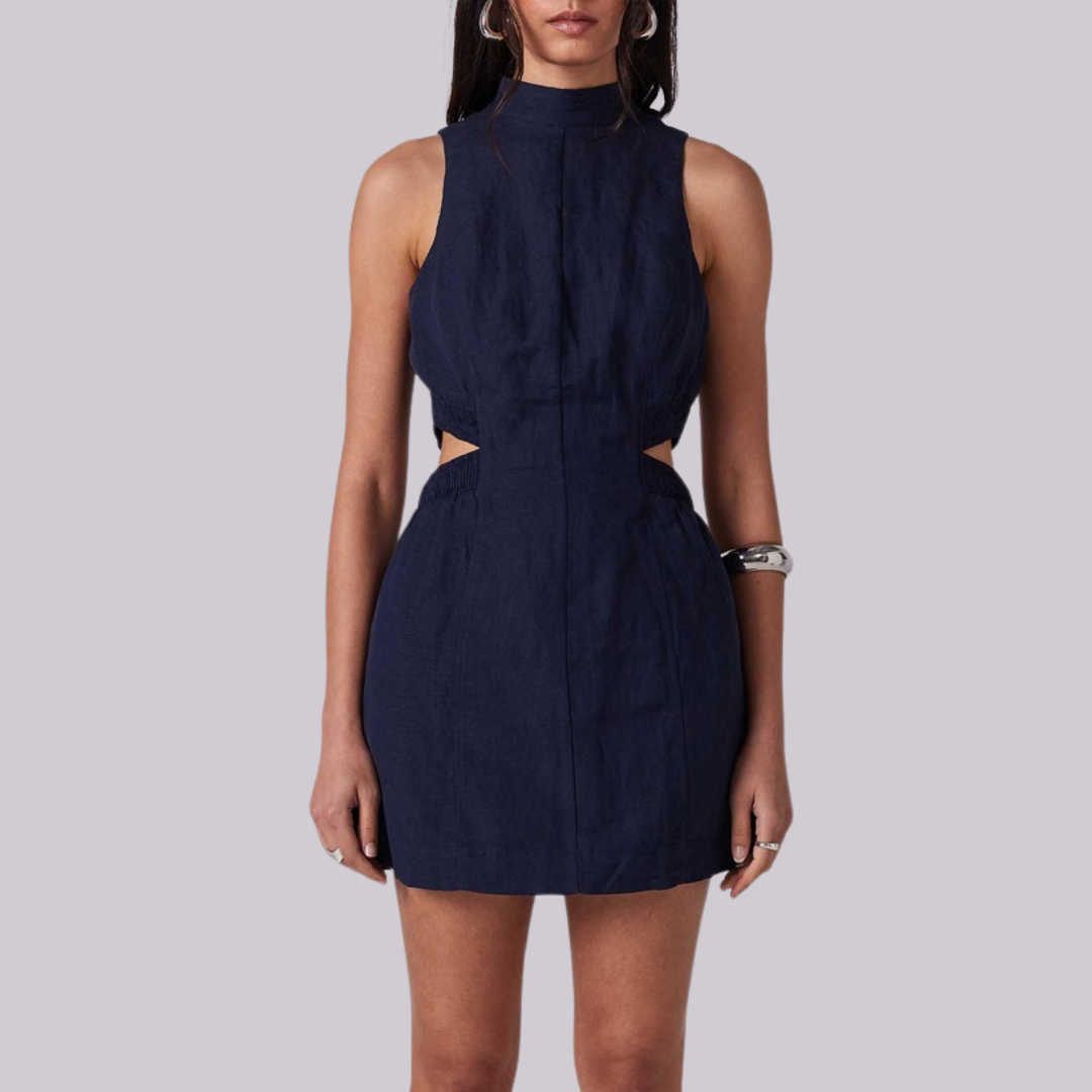 SOVERE Studio BNWT Linen Cut Out Mini Dress, Size 14