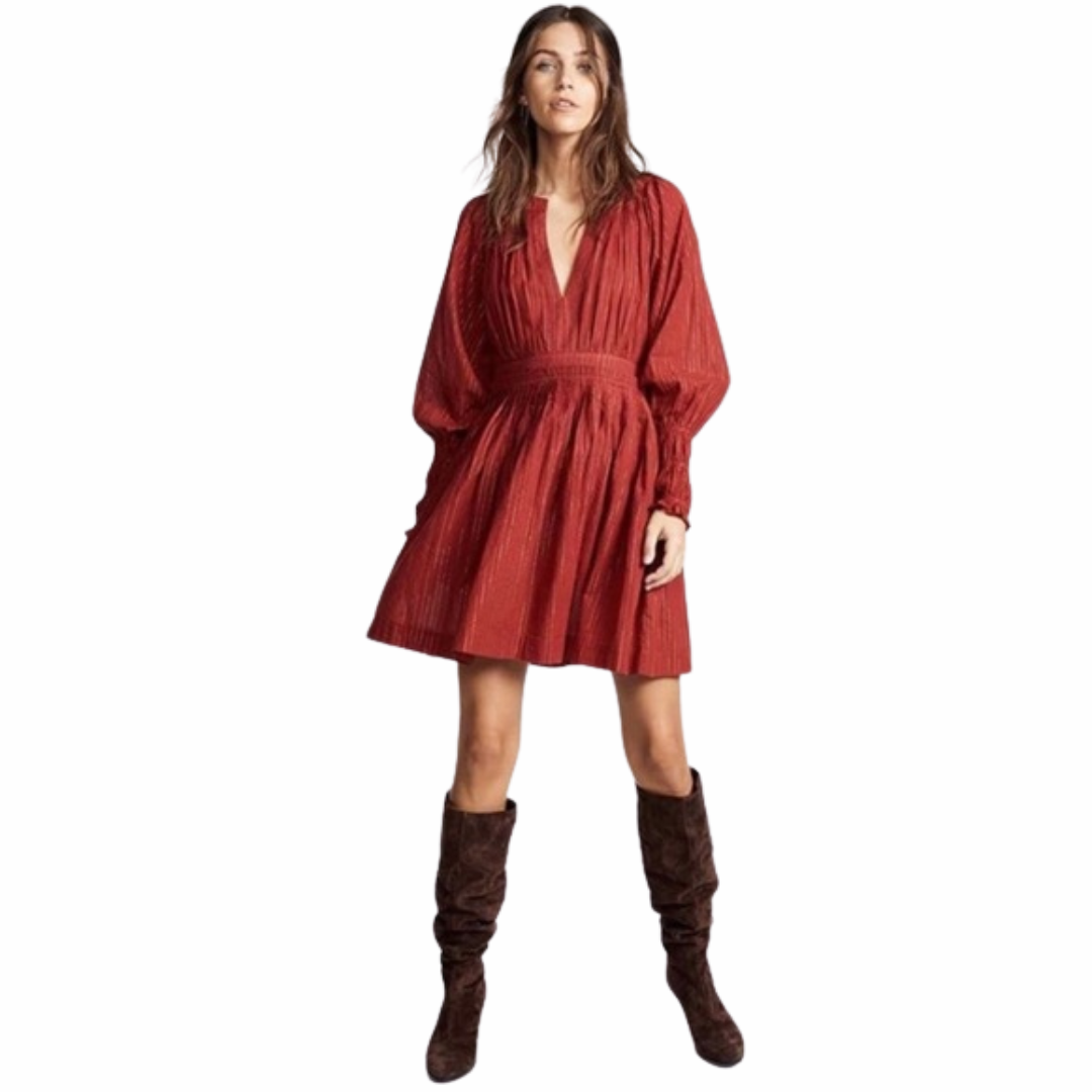 ULLA JOHNSON Rory Mini Dress in Ruby Red, US Size 6 (AU 10)