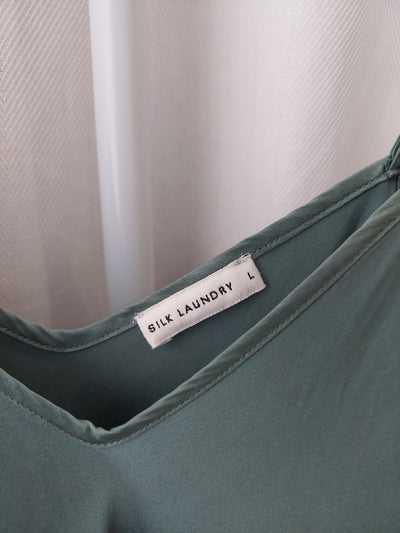 SILK LAUNDRY 90s Bias Cut Slip Dress in Eucalyptus Green, Size L