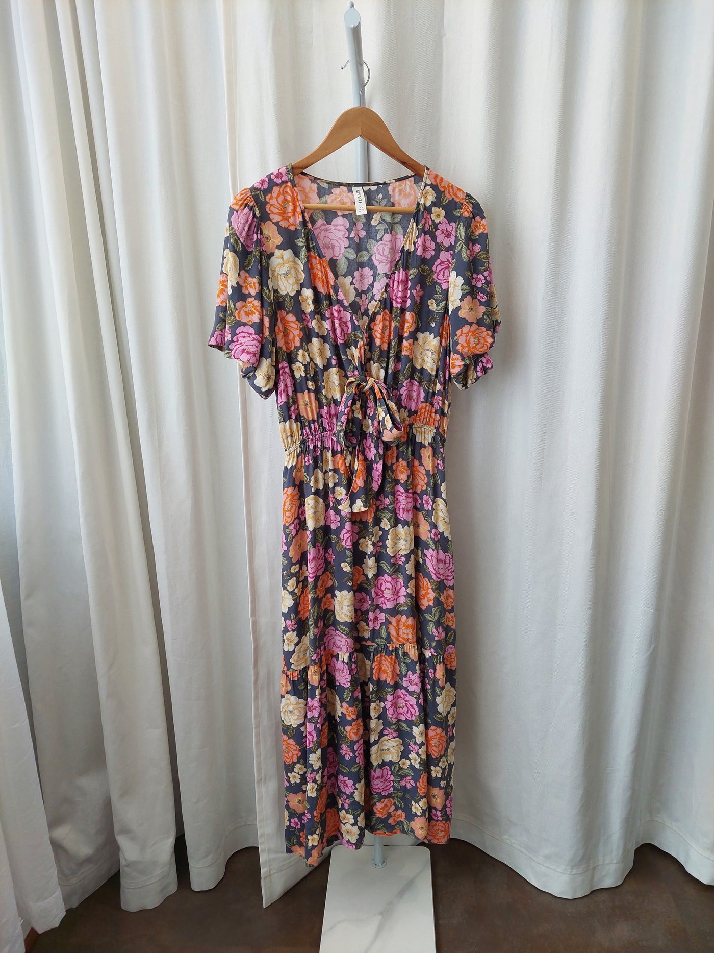 KIVARI Hope Tie Front Floral Midi Dress, Size AU 14 / US 10