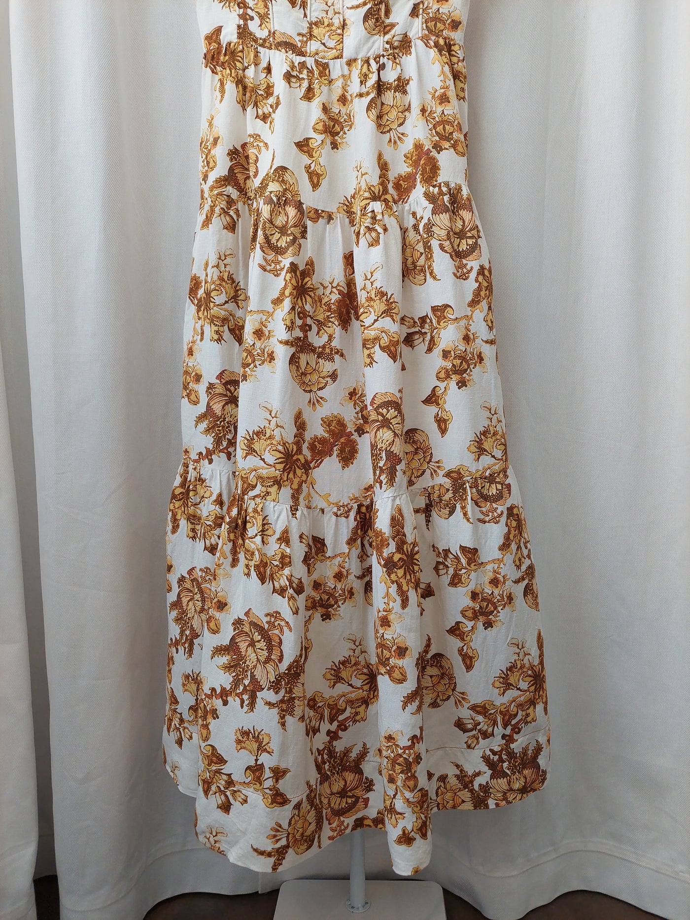 SHONA JOY Bella Floral Linen Tiered Midi Dress, Size AUS 10 / US 6