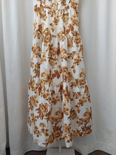 SHONA JOY Bella Floral Linen Tiered Midi Dress, Size AUS 10 / US 6