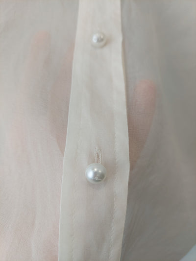 SILK LAUNDRY Organza Boyfriend Shirt Pearl Buttons - Sheer White, Size S